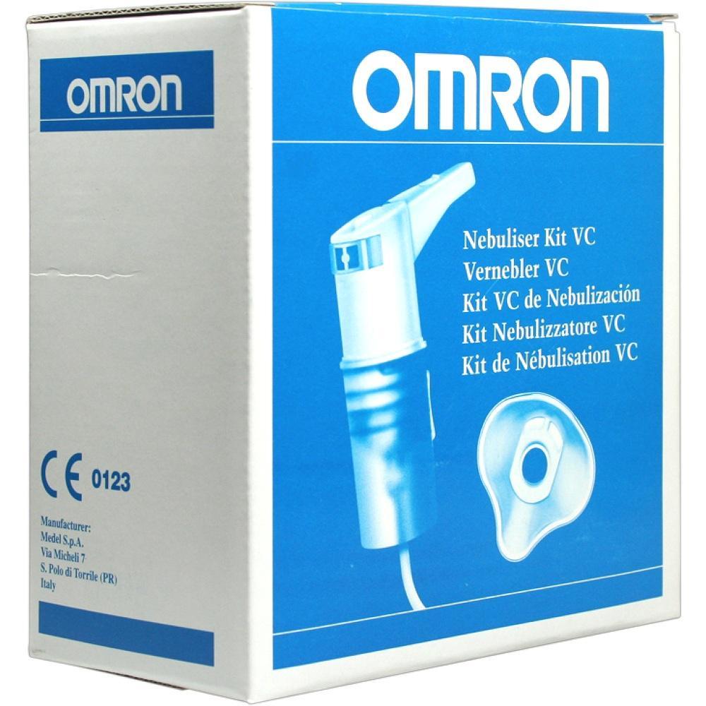 Weiße Verpackung mit blauem Aufdruck eines Vernebler-Kits von Omron.