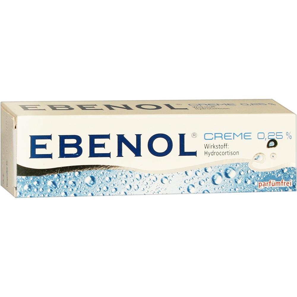 Eine weiße Verpackung von Ebenol Creme mit dem Wirkstoff Hydrocortison.