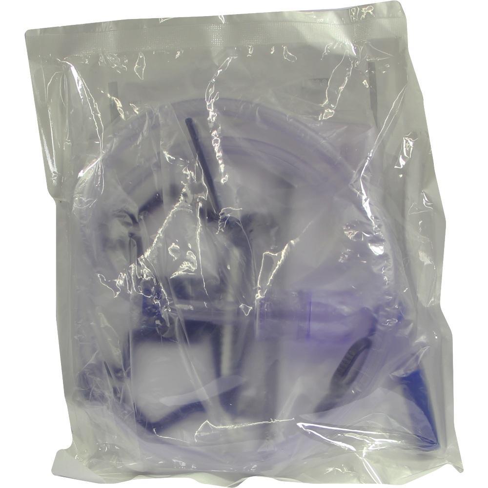 Durchsichtige Plastikt&uuml;te mit violetten Schl&auml;uchen darin.