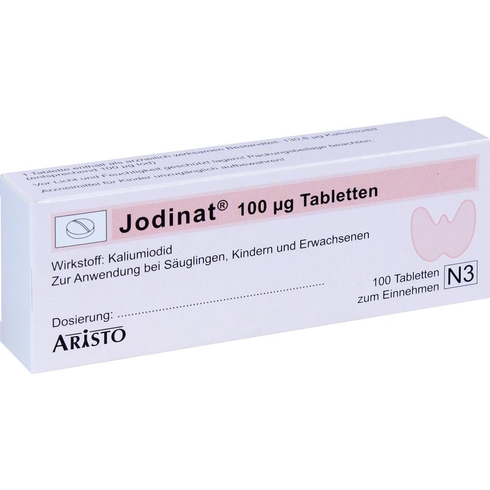 Eine Packung mit Jodtabletten f&uuml;r S&auml;uglinge, Kinder und Erwachsene.