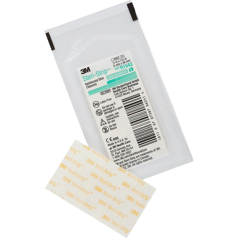 Eine Packung mit 3M Steri-Strip Hautverschlüssen ist abgebildet.