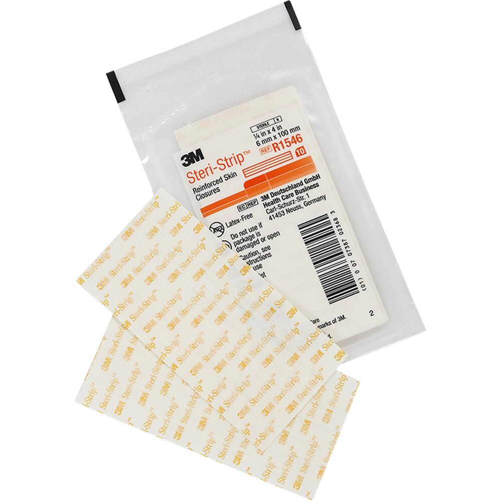 Verpackung und Streifen von Steri-Strip Pflastern zur Wundversorgung.