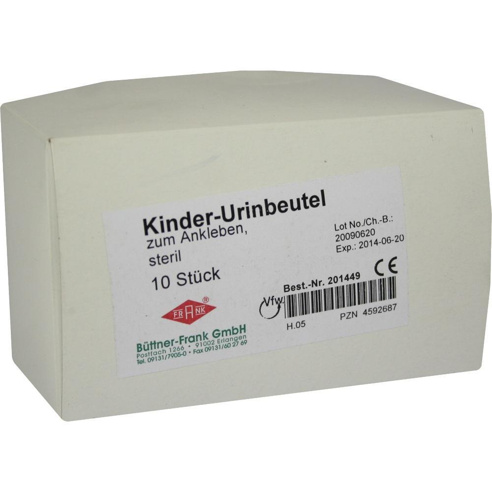 Eine Packung mit sterilen Urinbeuteln f&uuml;r Kinder, zum Ankleben, 10 St&uuml;ck.