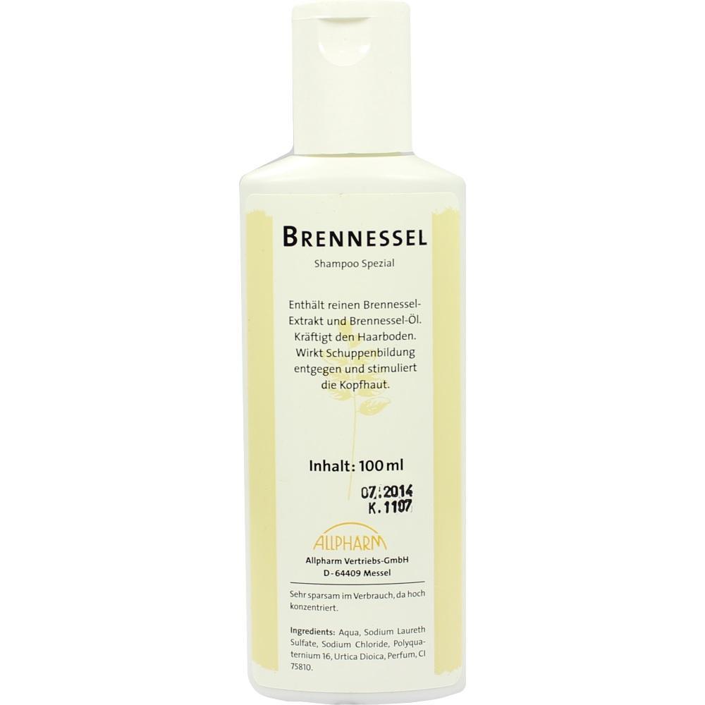 Weiße Flasche Brennnessel-Shampoo mit 100 ml Inhalt.