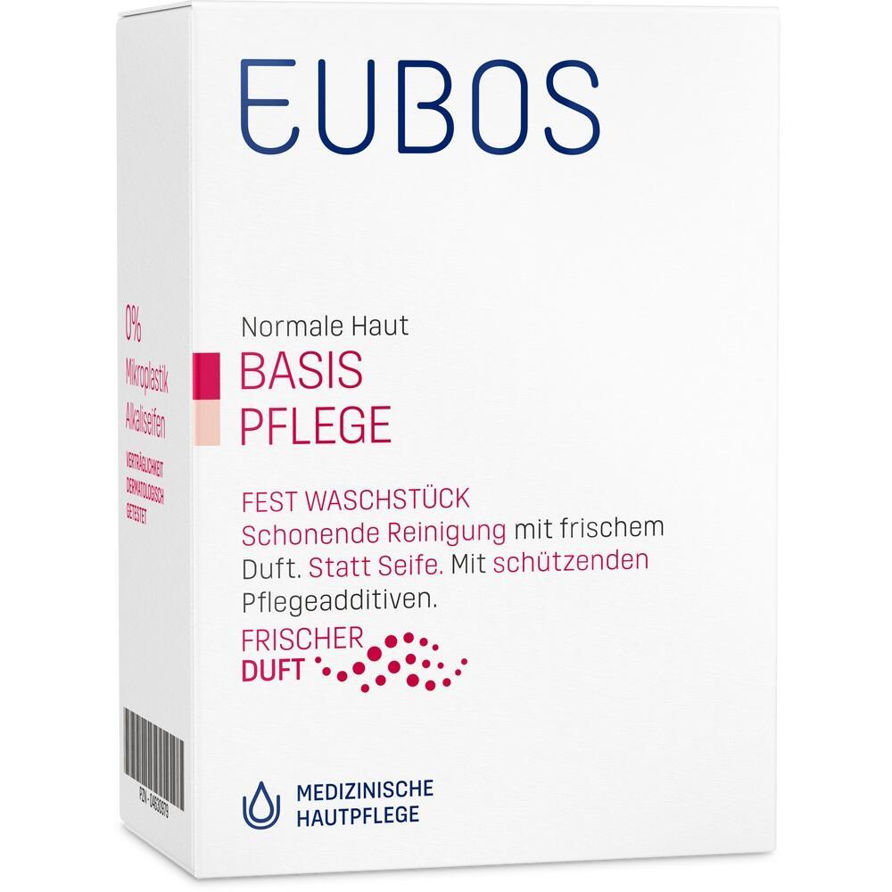 Weiße Verpackung mit der Aufschrift "Eubos Basis Pflege" für Hautreinigung.