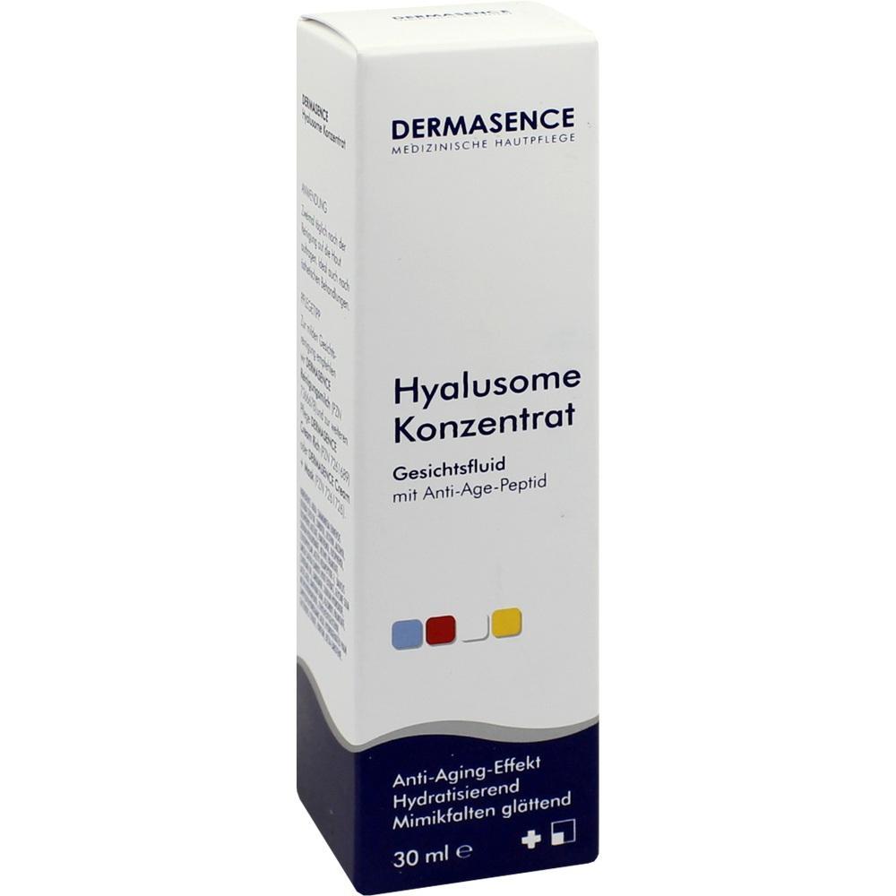 Eine weiße Schachtel mit der Aufschrift "Dermasence Hyalusome Konzentrat" für Gesichtspflege.