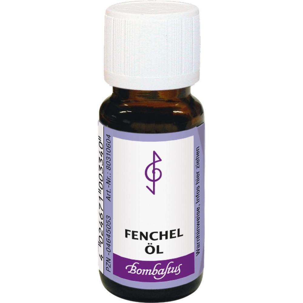 Braunes Fläschchen mit weißem Etikett, darauf steht "Fenchelöl".