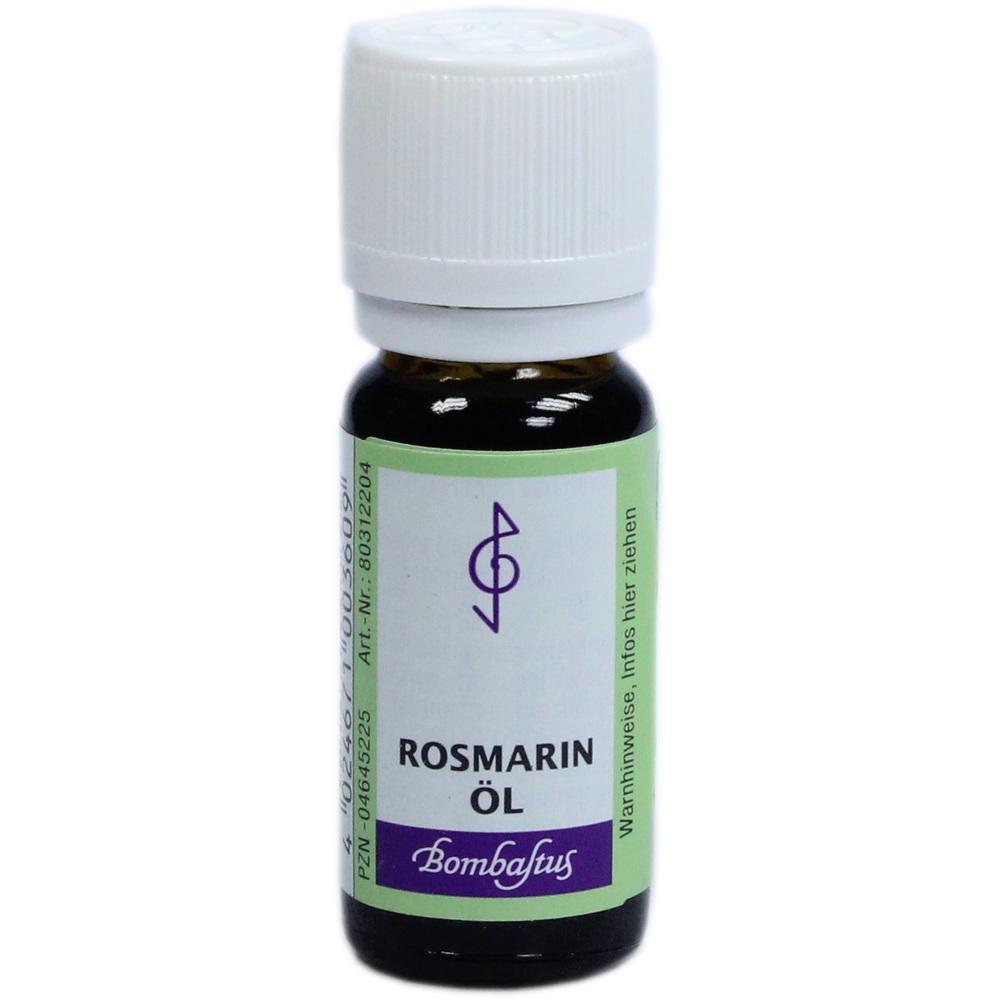 Braunes Fläschchen mit weißem Deckel und grüner Aufschrift "Rosmarinöl".