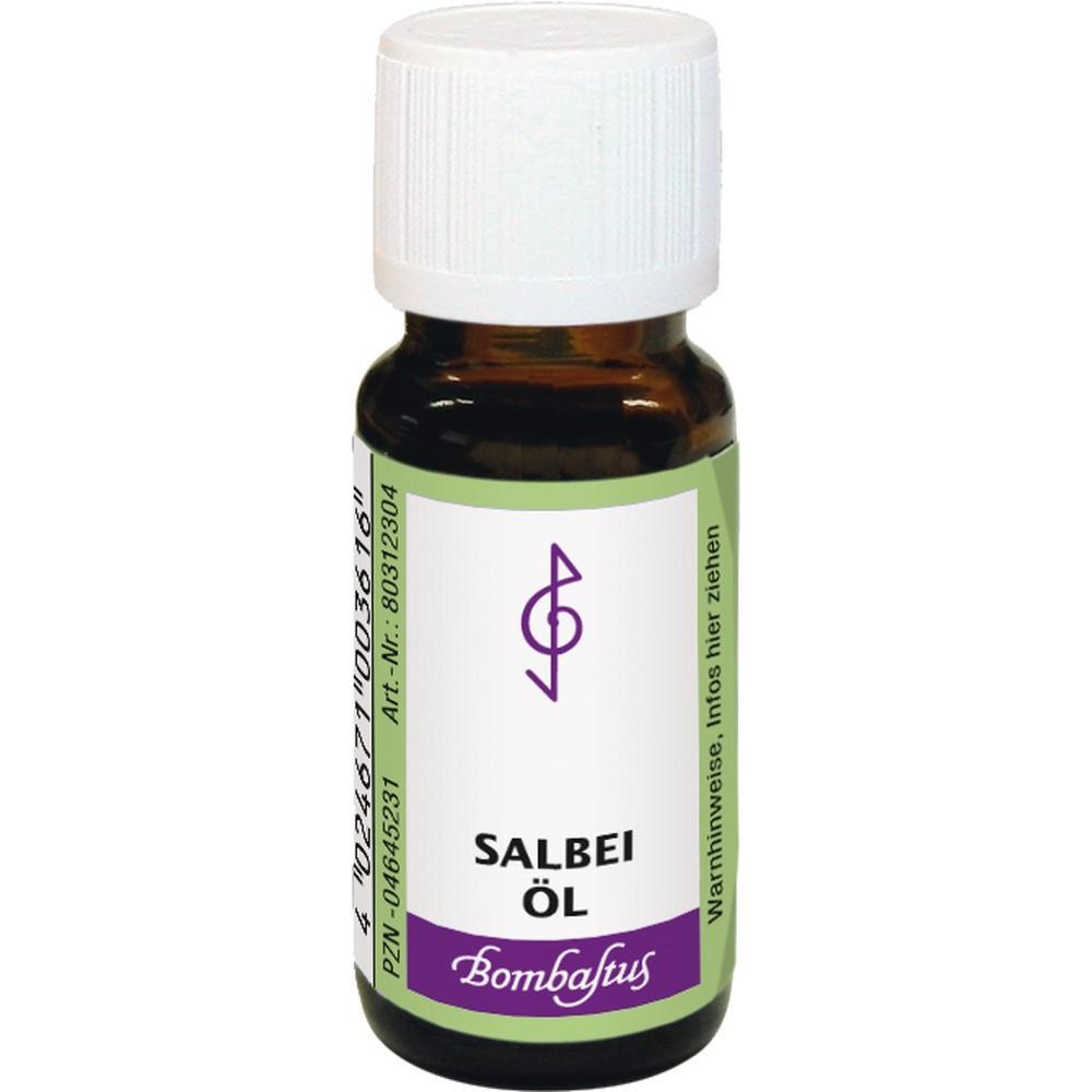 Braunes Fläschchen mit weißem Etikett und der Aufschrift "Salbei Öl".
