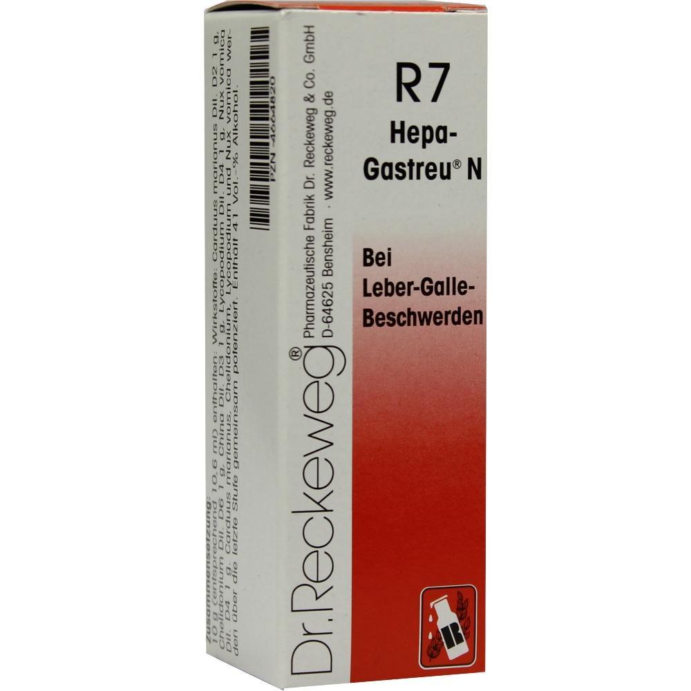 Wei&szlig;e Medikamentenpackung mit rotem Verlauf, beschriftet mit "R7 Hepa-Gastreu&reg; N".