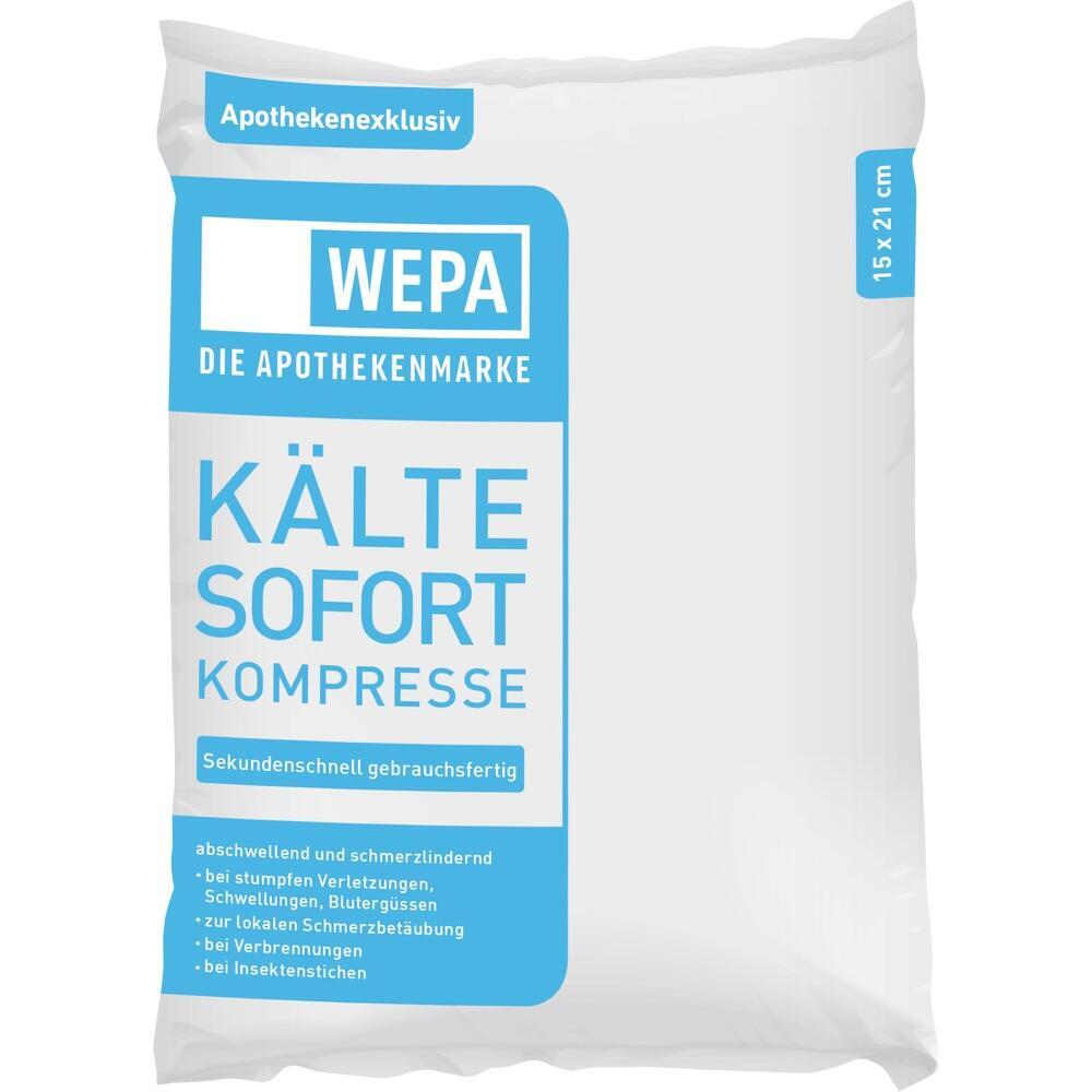 Weiße Verpackung mit blauer Aufschrift: "Kälte Sofort Kompresse".