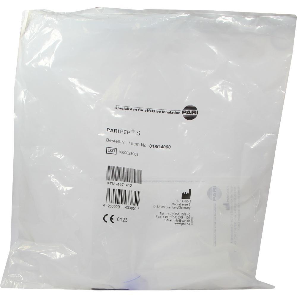 Durchsichtige Verpackung mit dem Aufdruck "PARI PEP S" und Kontaktinformationen.