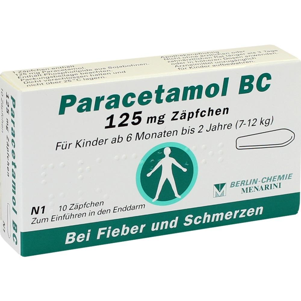 Packung Paracetamol-Z&auml;pfchen f&uuml;r Kinder gegen Fieber und Schmerzen.