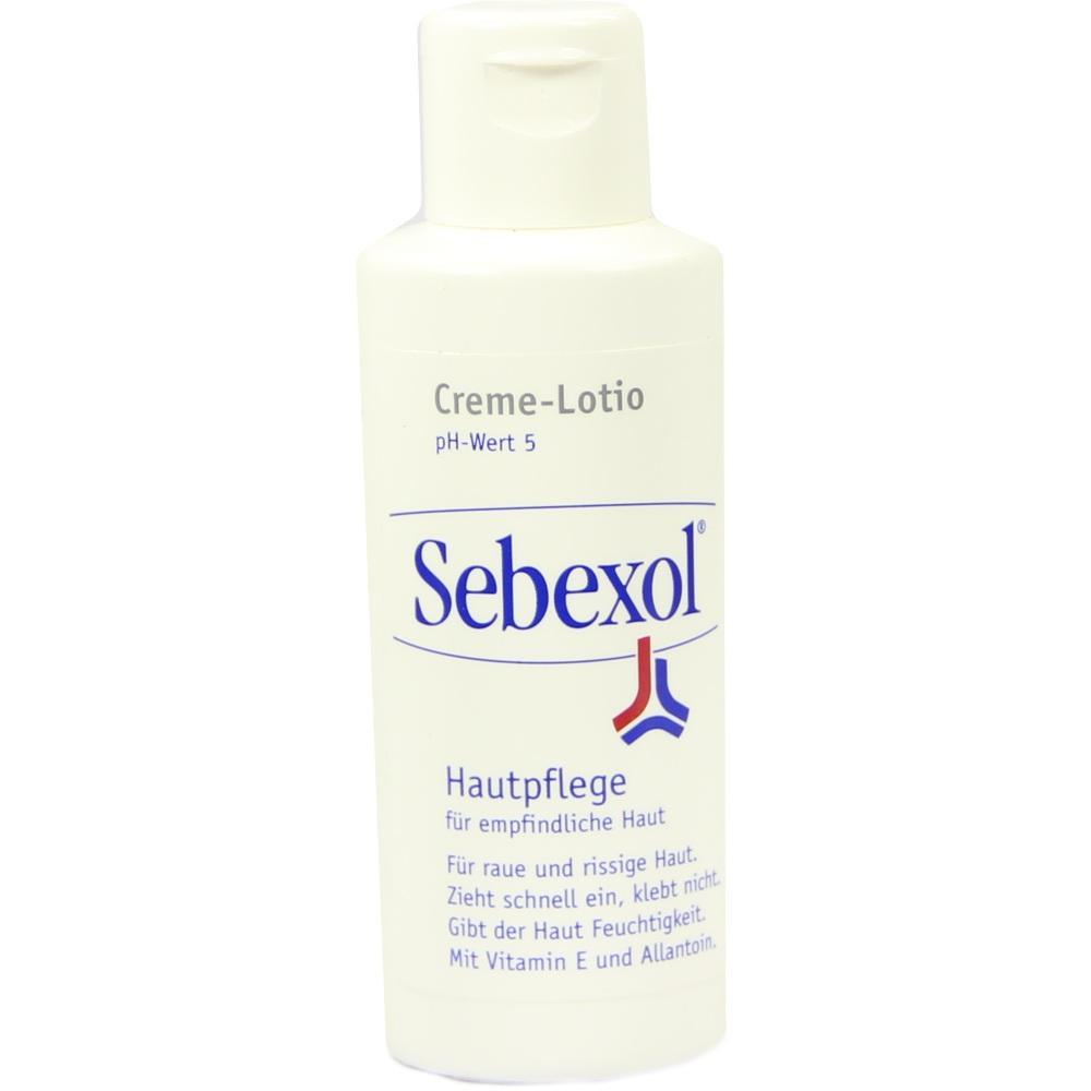 Weiße Flasche mit Sebexol Creme-Lotion für empfindliche Haut.