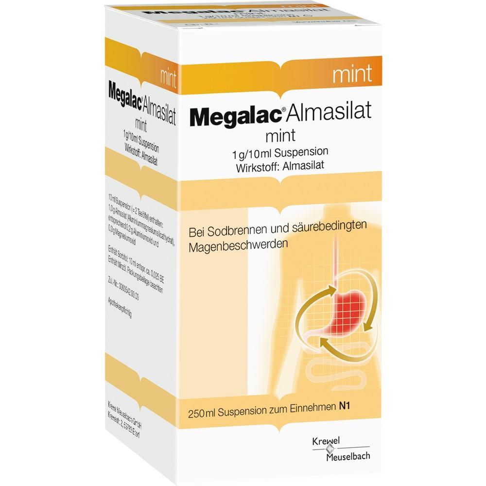 Eine Packung Megalac Almasilat gegen Sodbrennen und Magenbeschwerden.