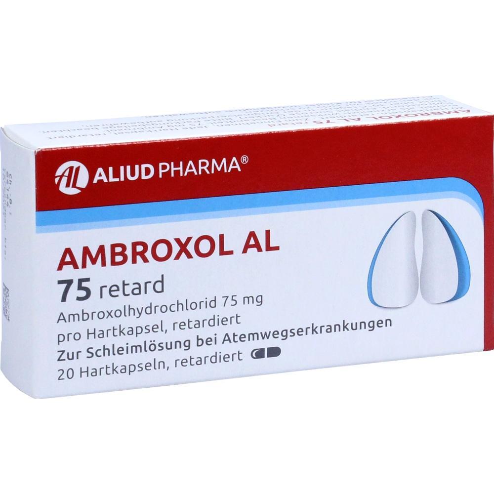 Die Packung zeigt Ambroxol AL Tabletten zur Behandlung von Atemwegserkrankungen.