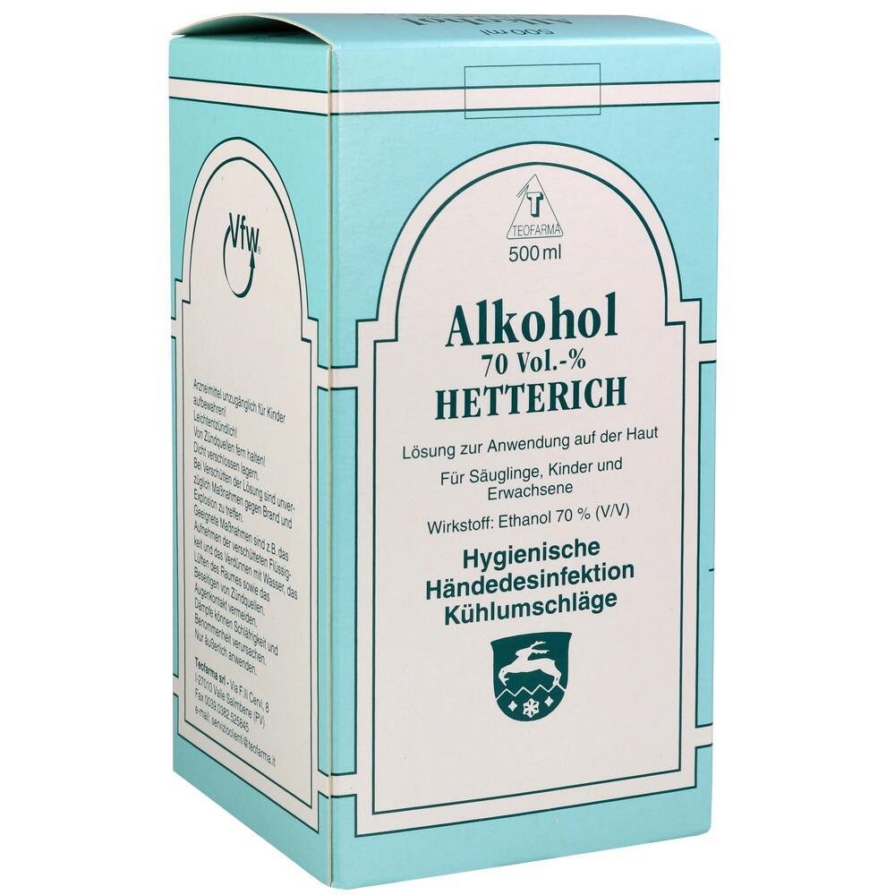 Die Verpackung zeigt ein Desinfektionsmittel mit 70 % Alkohol.