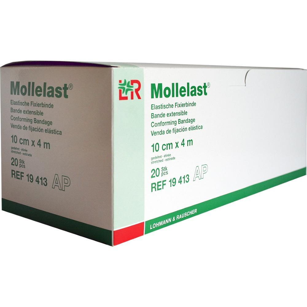 Eine Verpackung mit elastischen Fixierbinden der Marke "Mollelast" von Lohmann & Rauscher.