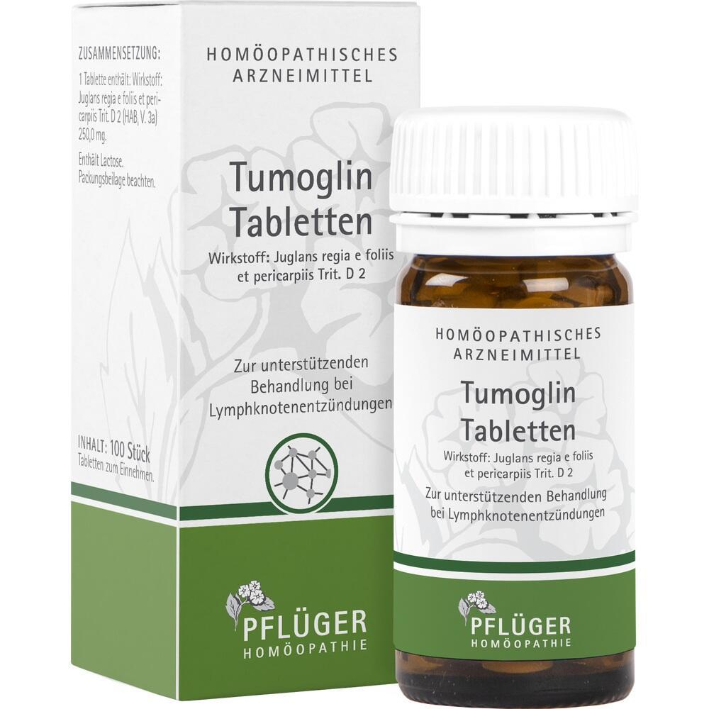 Eine Packung und ein Glas mit hom&ouml;opathischen Tabletten f&uuml;r Lymphknotenerkrankungen.