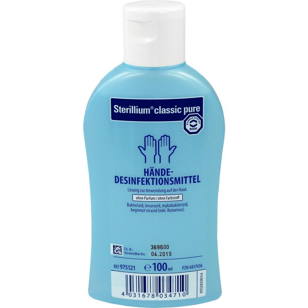 Eine blaue Flasche mit Händedesinfektionsmittel.
