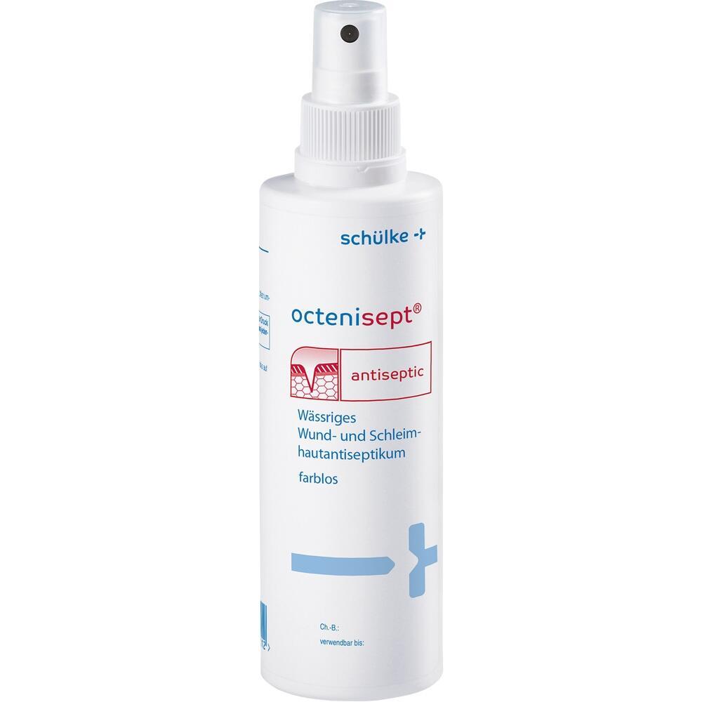 Weißes Spray mit der Aufschrift "octenisept" zur Wunddesinfektion.