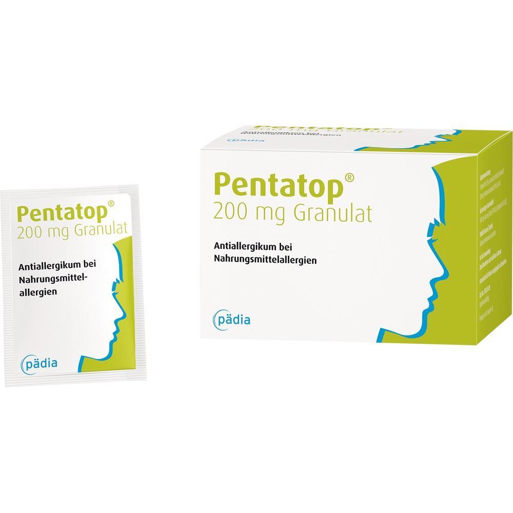 Eine Packung und ein Beutel Pentatop-Granulat gegen Nahrungsmittelallergien.