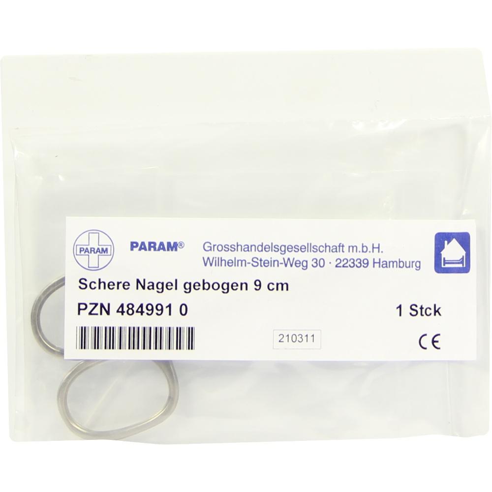 Verpackte, gebogene Nagelschere mit Etikett in einer durchsichtigen Plastikhülle.