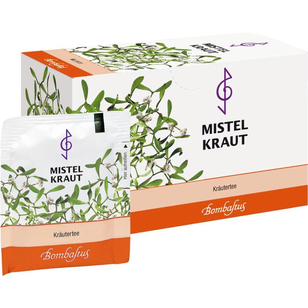 Eine Packung Mistelkraut-Kräutertee mit Pflanzenmotiv.