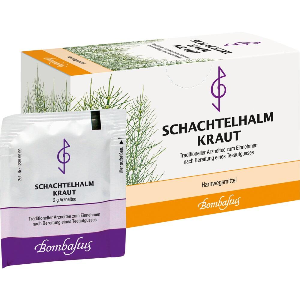 Eine Packung und ein Beutel Schachtelhalm-Kraut für Tee.