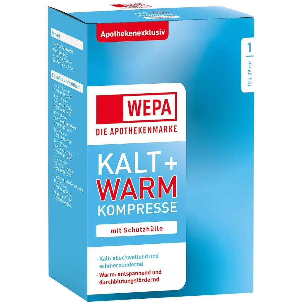 Blaue Verpackung einer Kalt-Warm-Kompresse von der Marke WEPA.