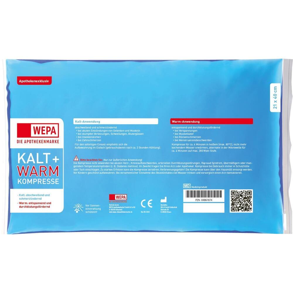 Eine blaue Kalt- und Warm-Kompresse der Marke WEPA zur Schmerzlinderung.