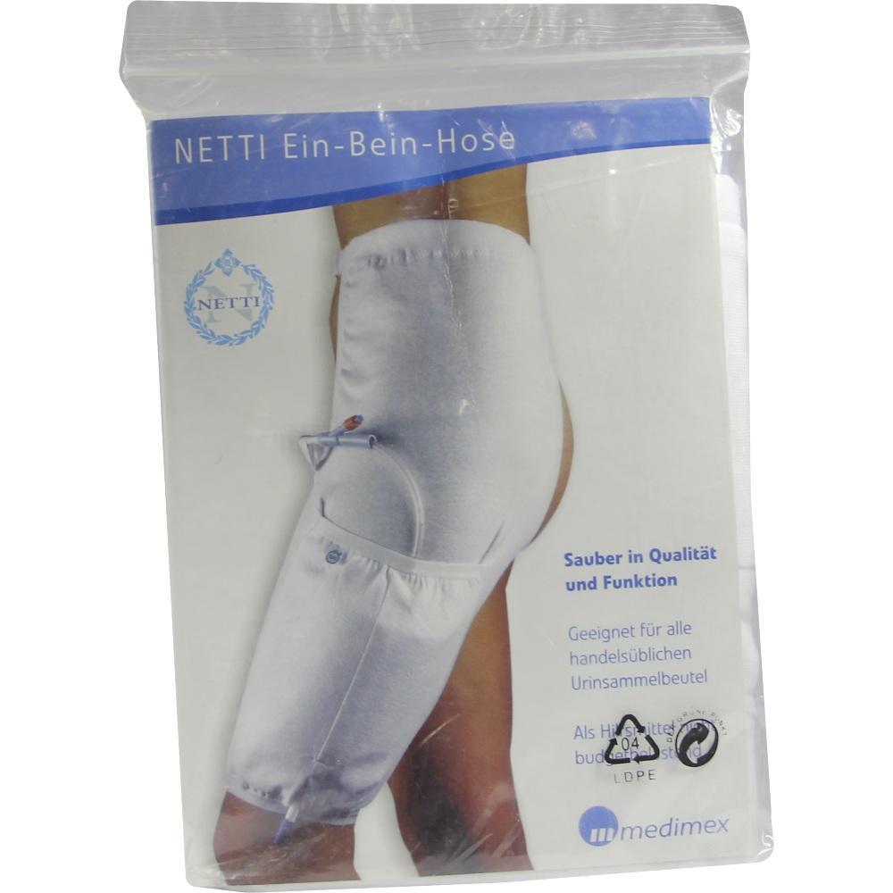 Verpackung einer Ein-Bein-Hose für Urinsammelbeutel mit Beinschutz.