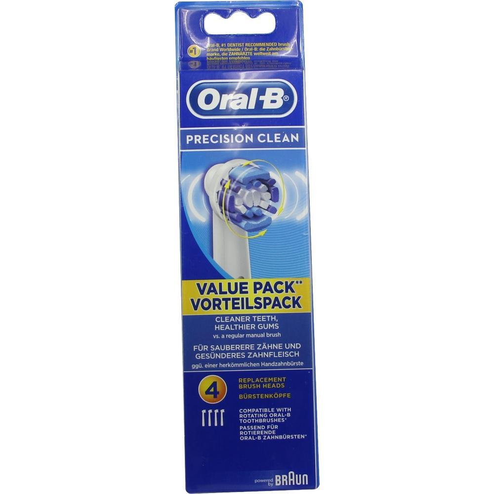Verpackung mit vier Ersatzbürstenköpfen für Oral-B elektrische Zahnbürsten.