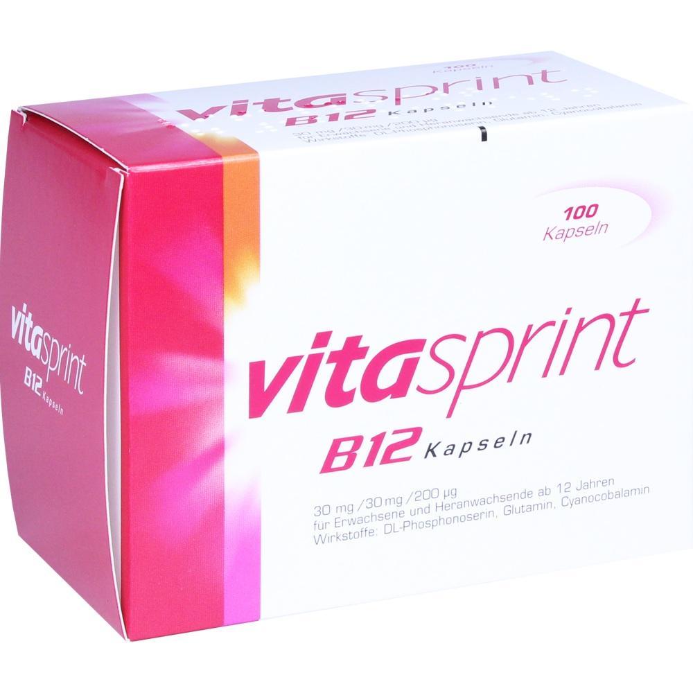 Eine weiße Packung mit der Aufschrift "Vitasprint B12 Kapseln".