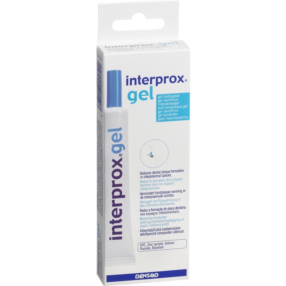 Dies ist eine Verpackung von Interprox Gel Zahncreme.