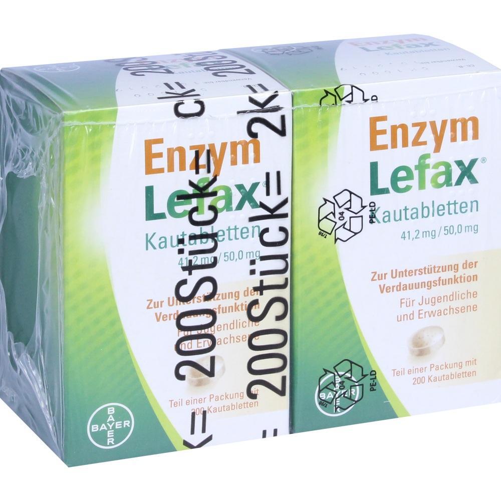 Eine Packung Enzym Lefax Kautabletten zur Unterstützung der Verdauung.