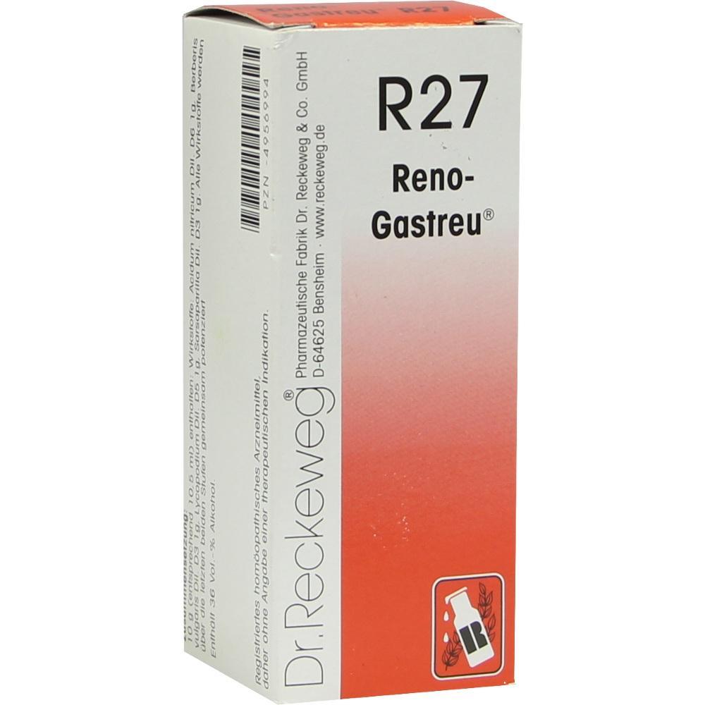 Eine Packung des hom&ouml;opathischen Mittels "Reno-Gastreu R27" von Dr. Reckeweg.