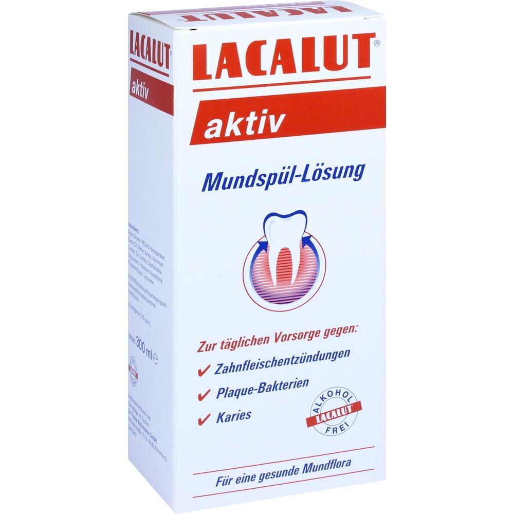 Verpackung einer Mundsp&uuml;l-L&ouml;sung von Lacalut gegen Zahnprobleme.
