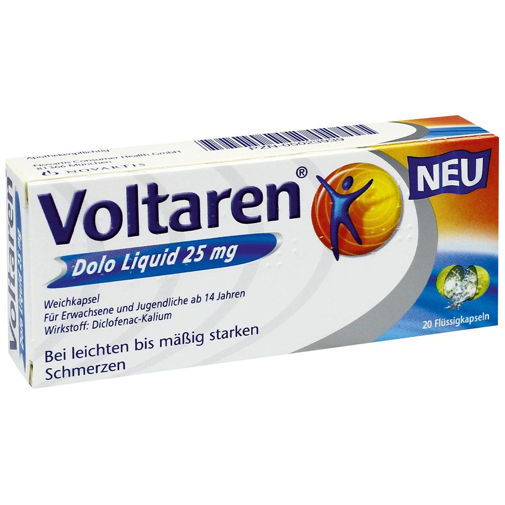 Eine Schachtel Voltaren-Kapseln f&uuml;r leichte bis m&auml;&szlig;ige Schmerzen.