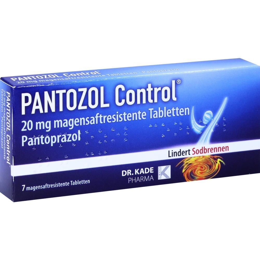 Blaue Medikamentenverpackung für Sodbrennen, mit der Aufschrift "PANTOZOL Control".