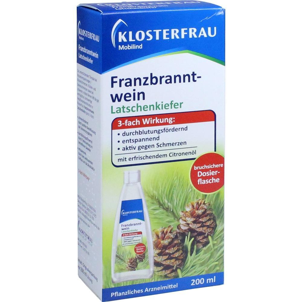 Die Verpackung zeigt Franzbranntwein mit Latschenkiefer von Klosterfrau.