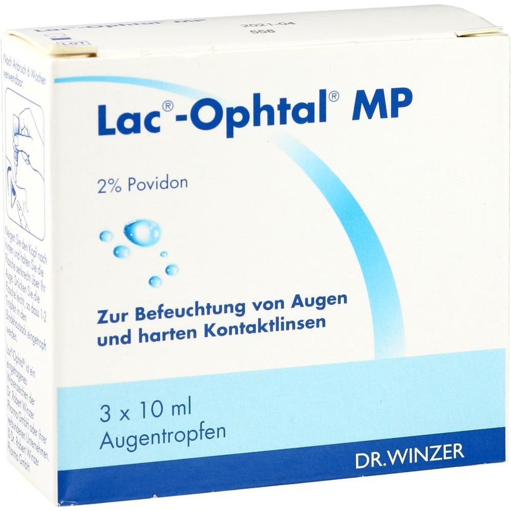 Verpackung von Augentropfen zur Befeuchtung, mit der Aufschrift "Lac-Ophtal MP".
