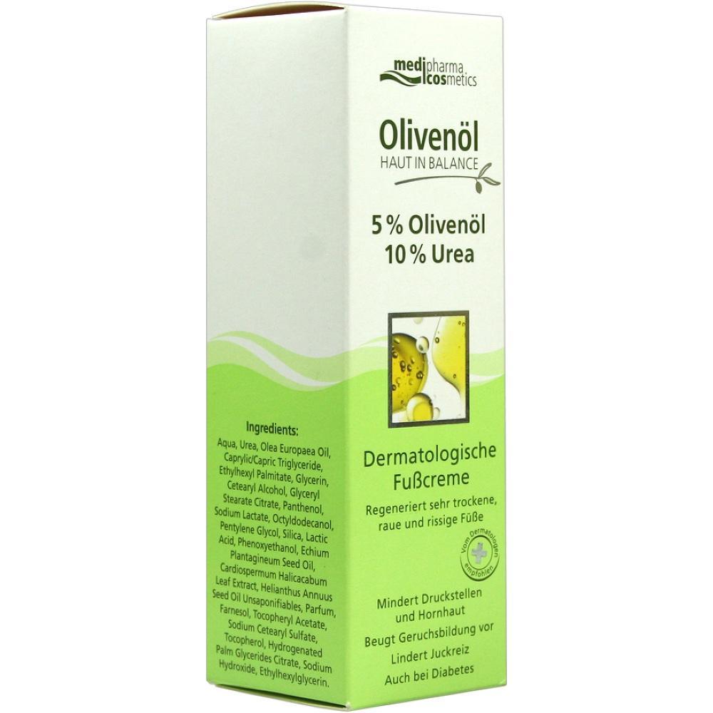Wei&szlig;e Schachtel mit Oliven&ouml;l-Fu&szlig;creme, geeignet f&uuml;r sehr trockene F&uuml;&szlig;e.