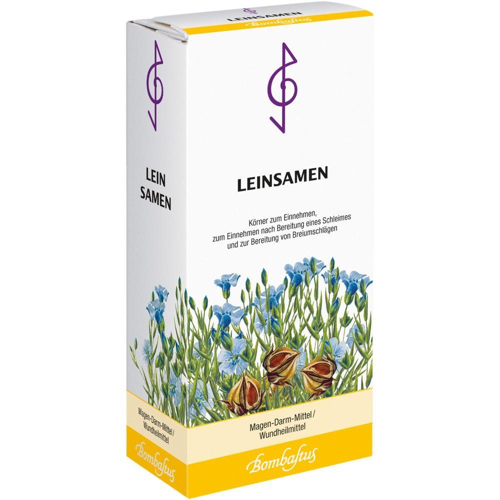 Eine Packung Leinsamen mit blauen Blumen auf der Vorderseite.