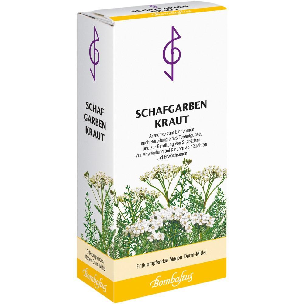 Eine Packung Schafgarbenkraut-Tee mit Blumenabbildung.