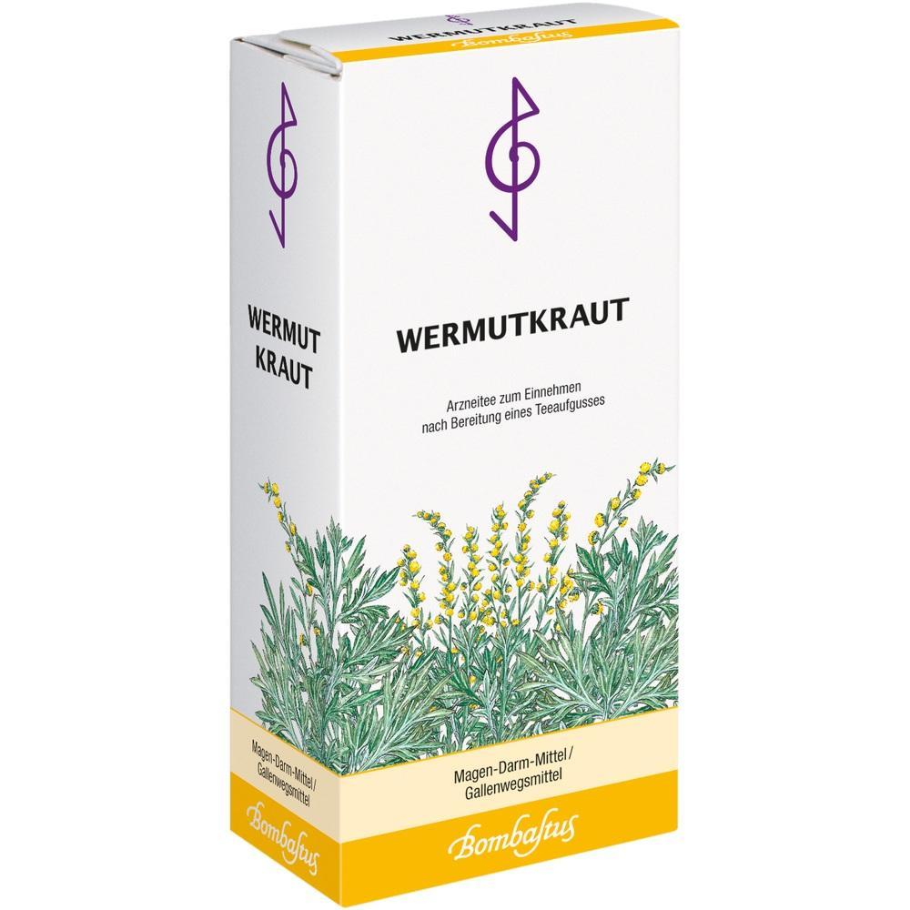 Eine Verpackung mit der Aufschrift "Wermutkraut" und einer Pflanzenabbildung.