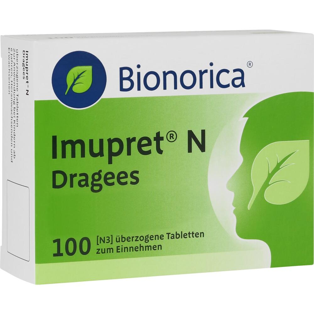 Grüne Packung von Bionorica mit Imupret N Dragees, 100 Tabletten.