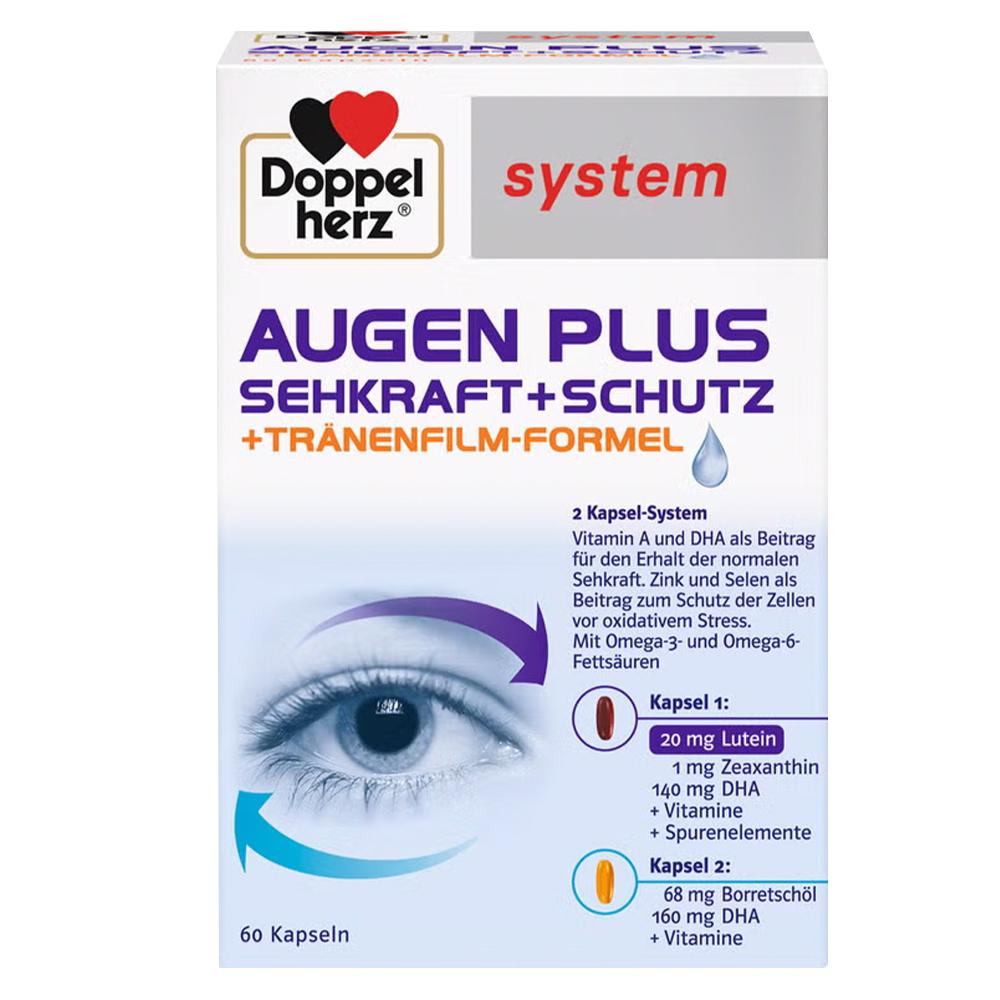 Verpackung von Augen-Vitaminen zur Unterstützung der Sehkraft und Augengesundheit.
