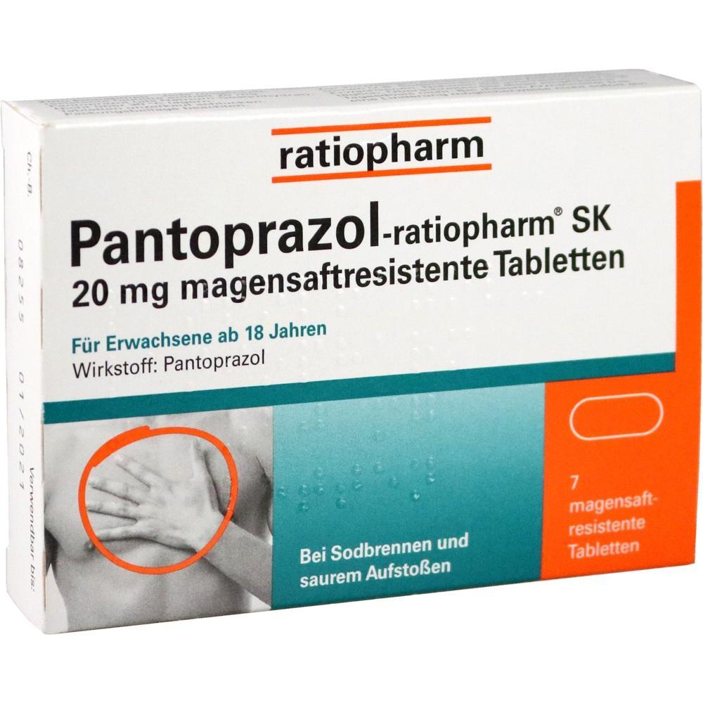 Verpackung von Pantoprazol-Tabletten gegen Sodbrennen.