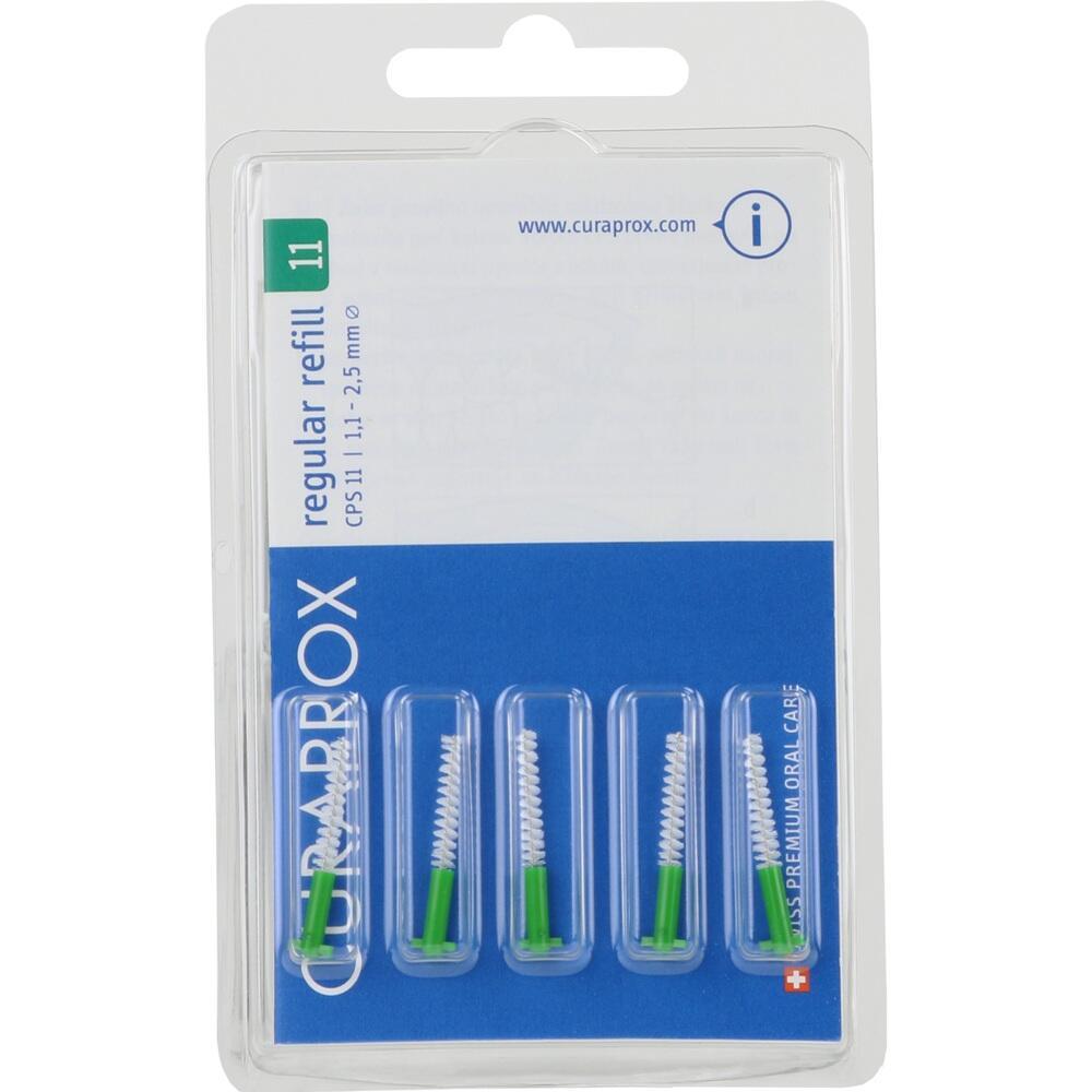 Eine Packung mit fünf grünen Zahnzwischenraumbürsten.